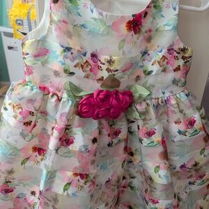 2 Piece Bonnie Baby Floral Organza Dress  Hot Pink Rose Sash And White Bolero